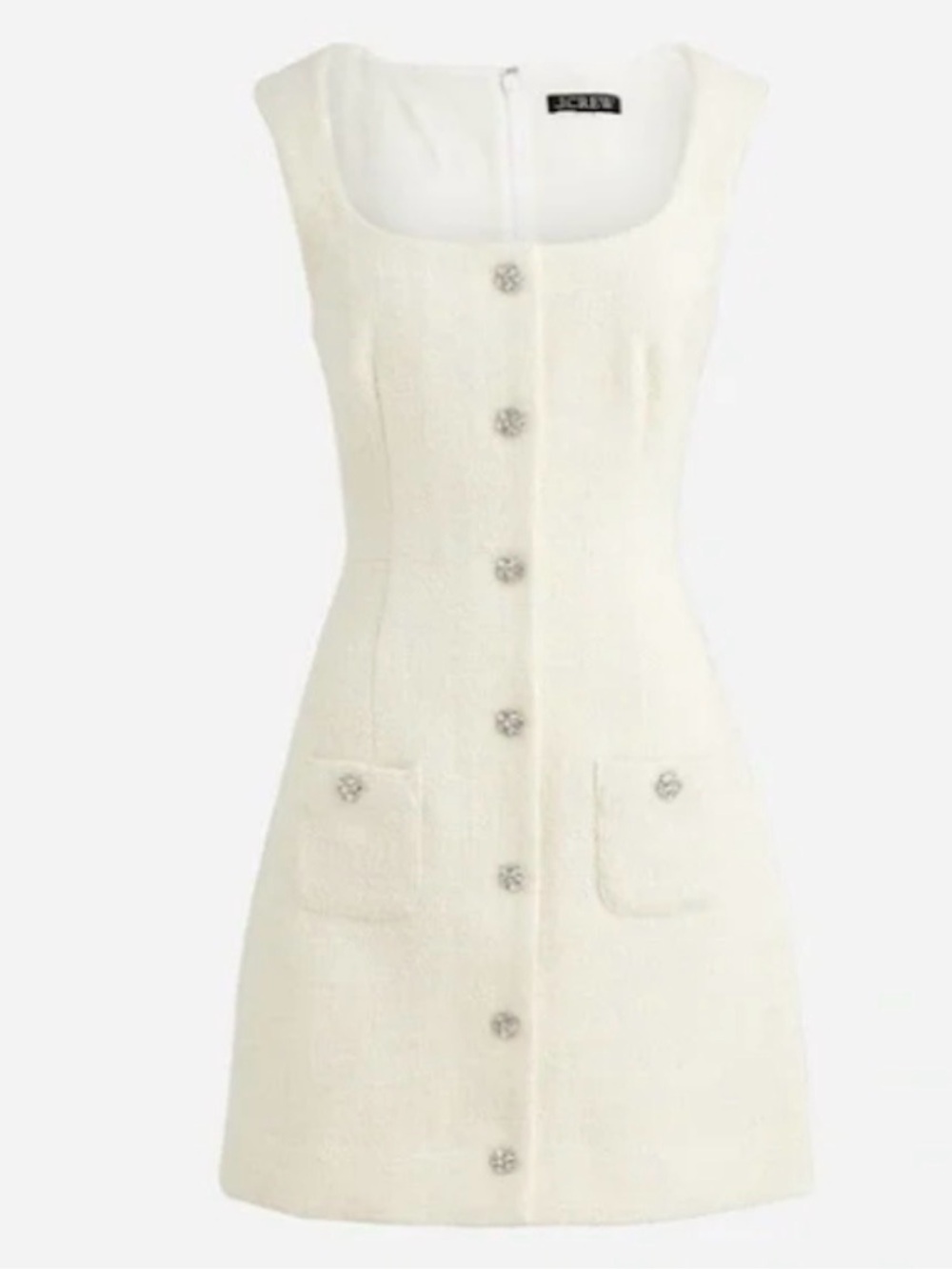 J.Crew Sleeveless Sophia White Tweed Button-Front Dress Size 14